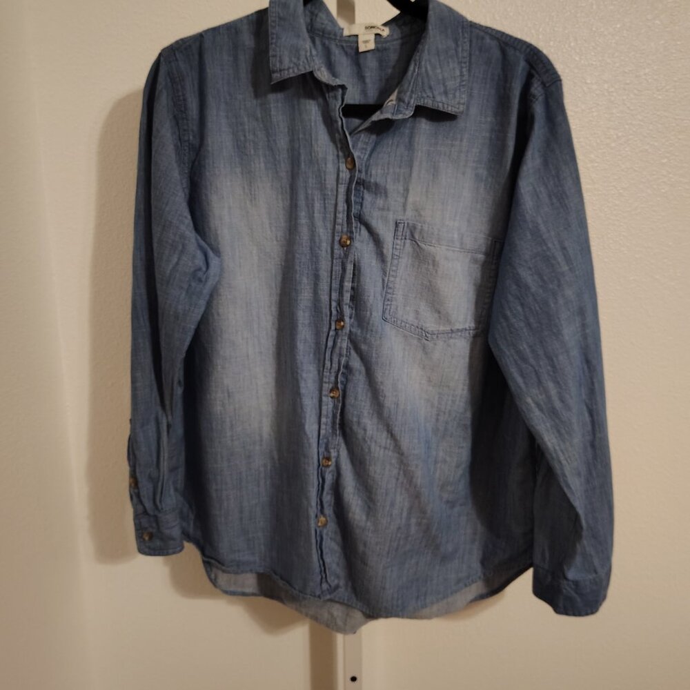 Sonoma Good For Life Women's Blue Denim Chambray Button-up Shirt Size Large
